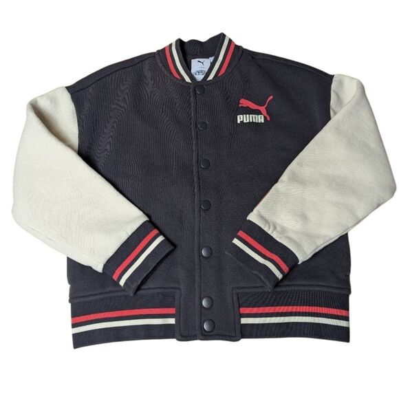 Puma X Gabby's Dollhouse Black Cream Red Varsity Jacket Sweatshirt Girls M 8/10